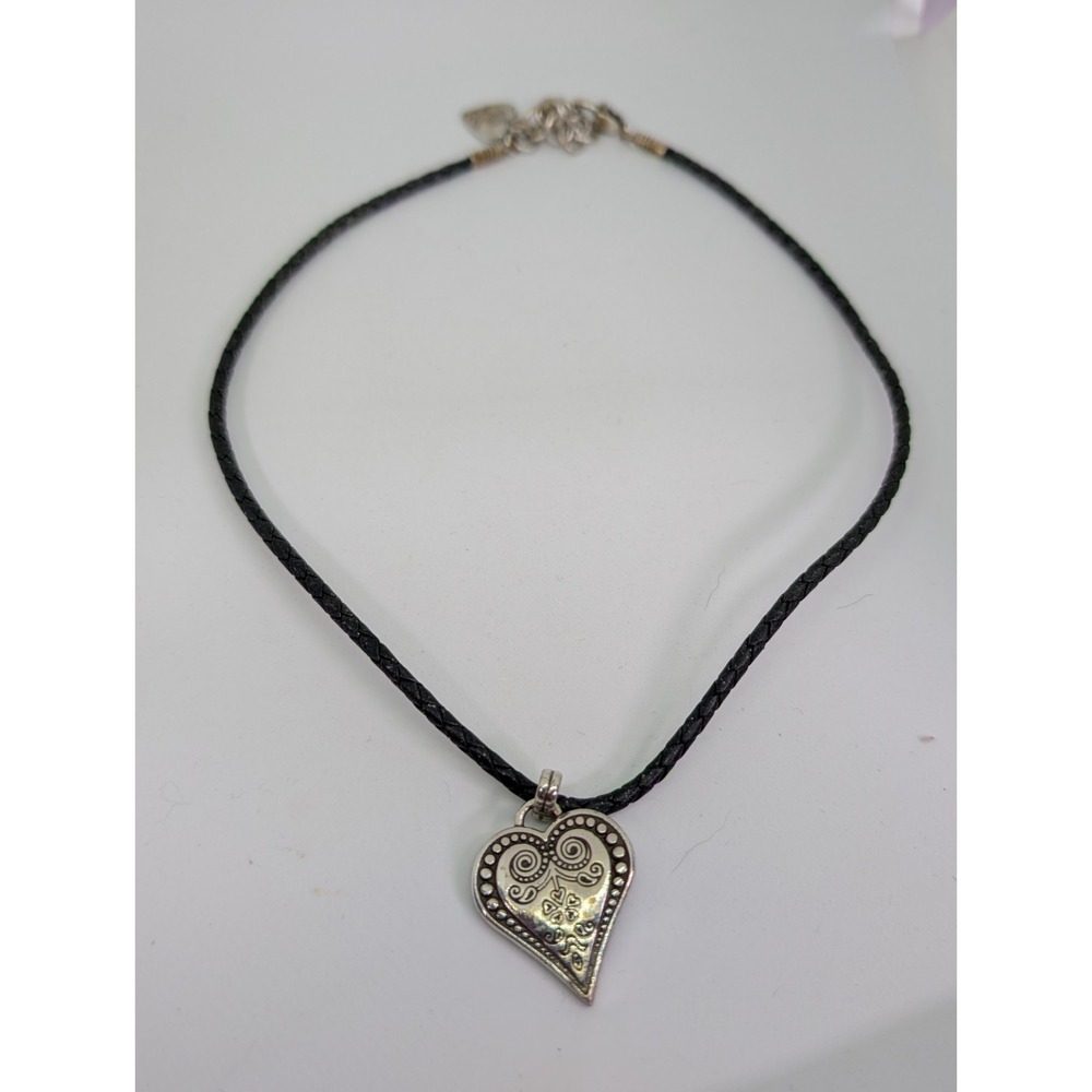 Brighton Pendant Necklace French Qtr Ophelia Heart Silver-Tone Braided‎ Leather